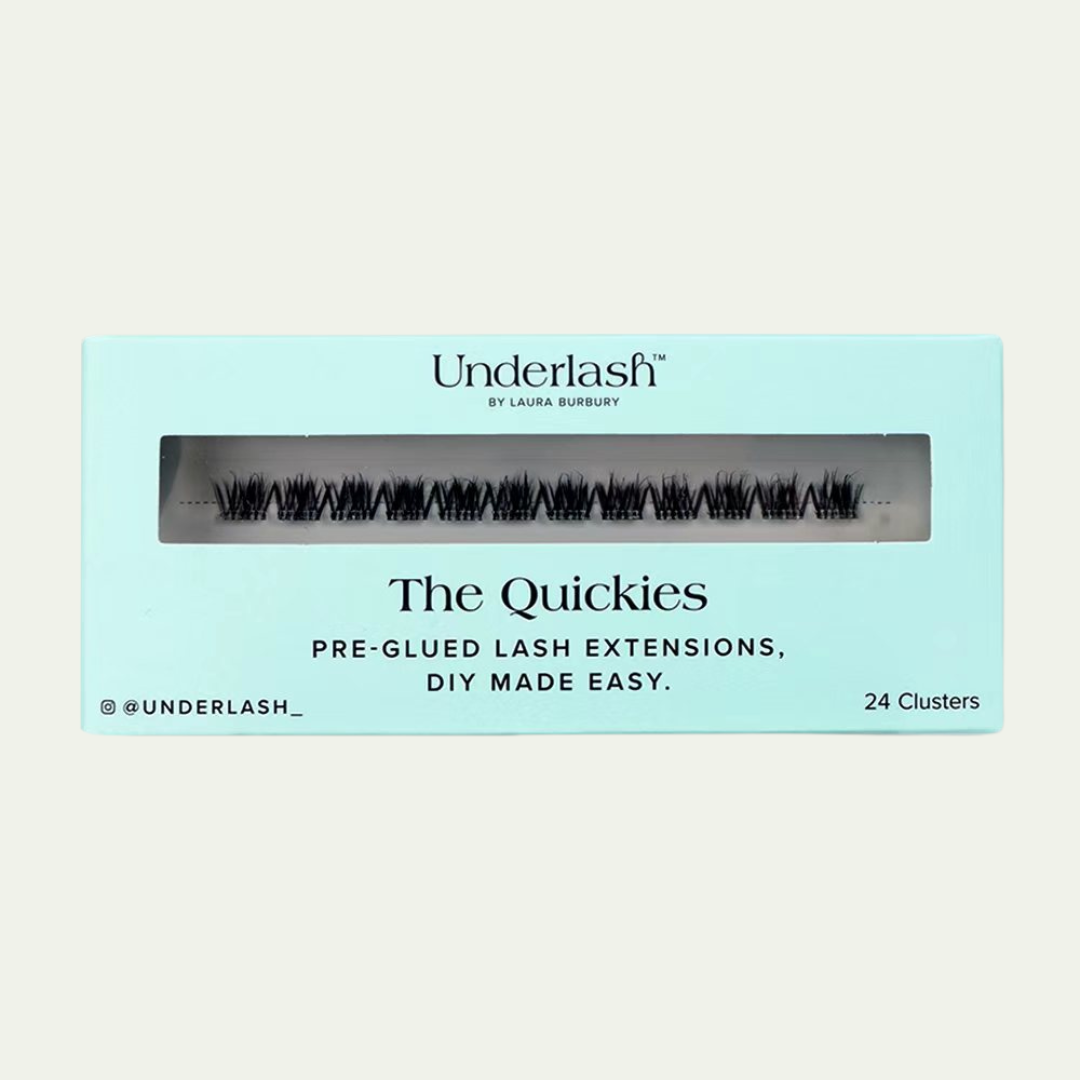 Underlash pre-glued lash extensions packaging on a light beige background