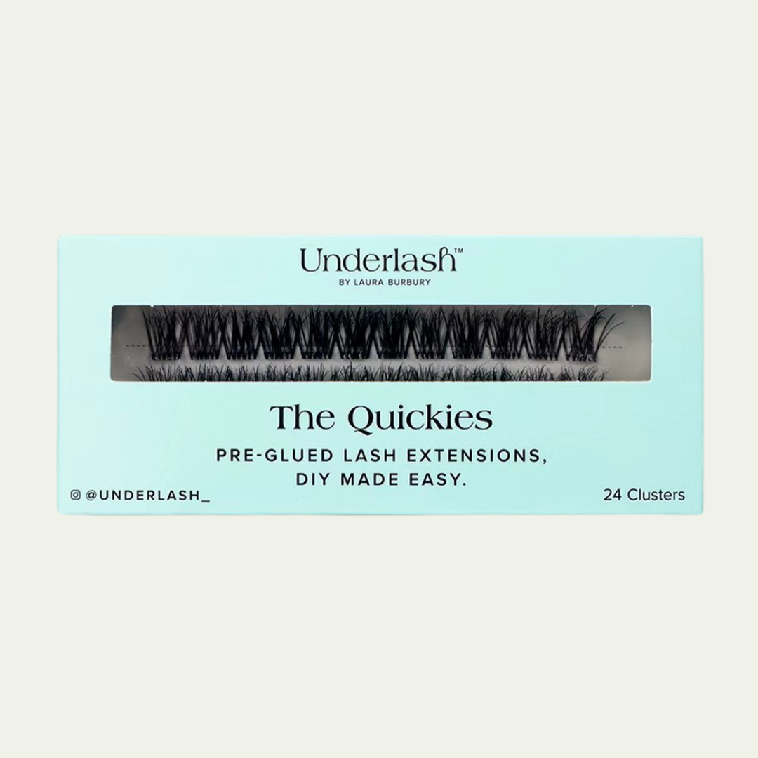 Underlash pre-glued lash extensions packaging on a beige background