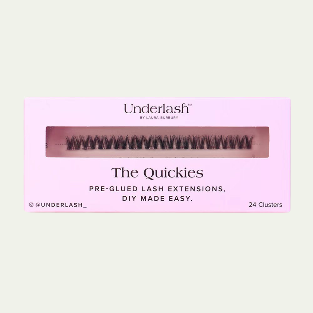 Underlash by Laura Burberry lash extensions packaging on a light green background