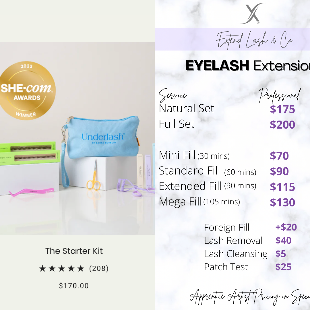 Price comparison chart showing cost of salon lashes versus DIY lash extension kits.